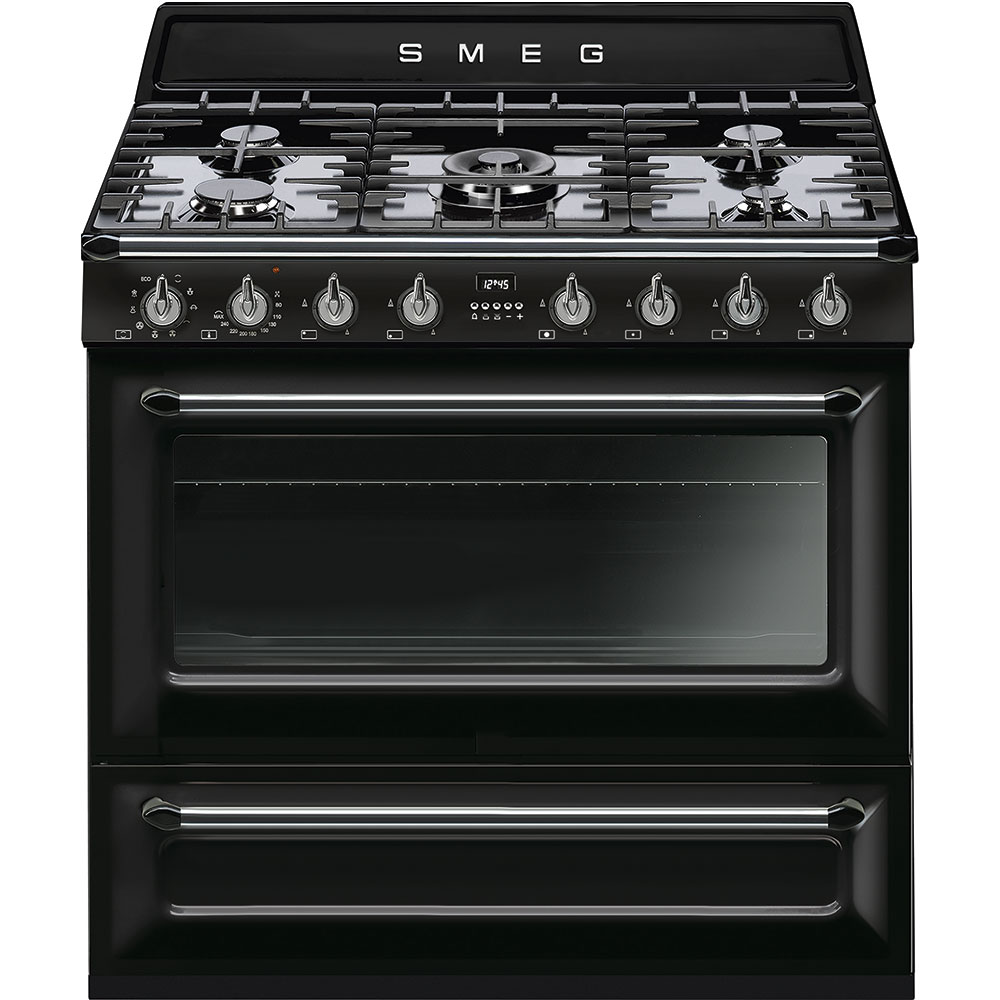 SMEG Standherd schwarz mit Gasfeld und großem Backofen